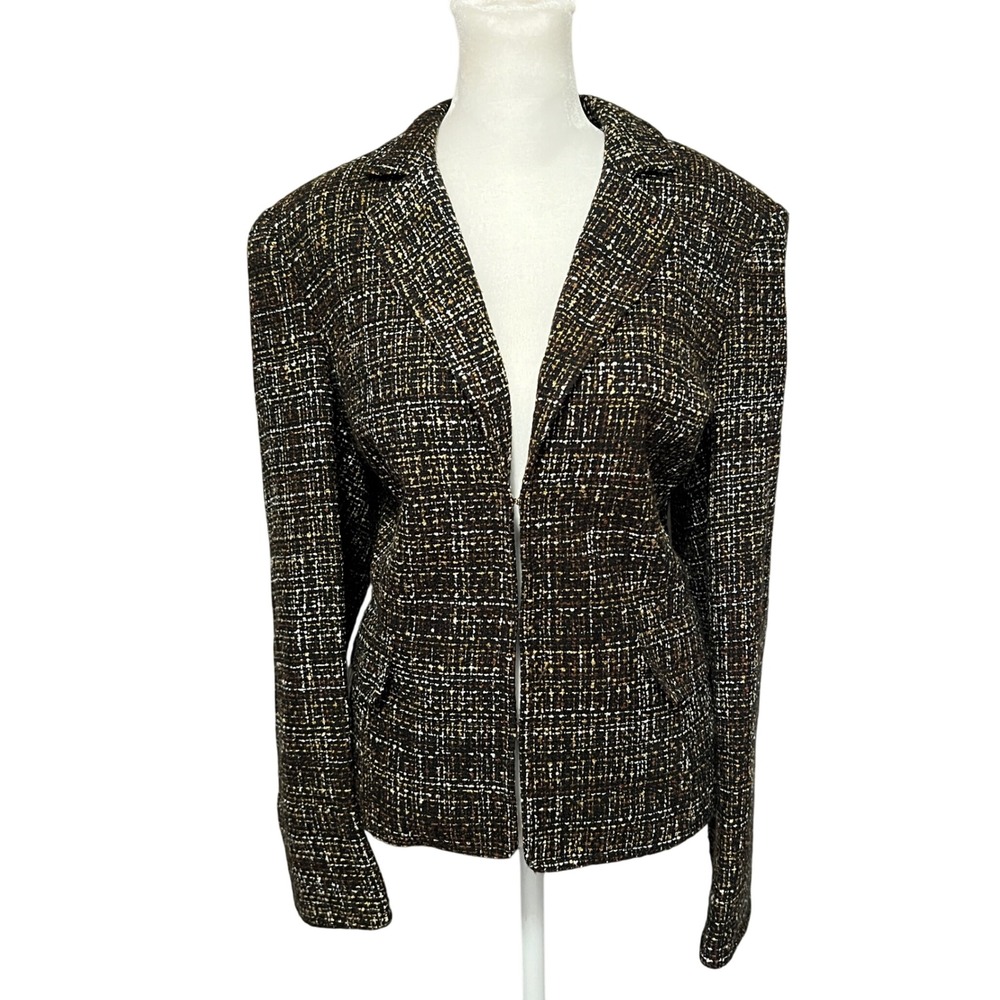 JonesWear Blazer Jacket Brown Medium Tweed‎ Structured Silhouette Size 14